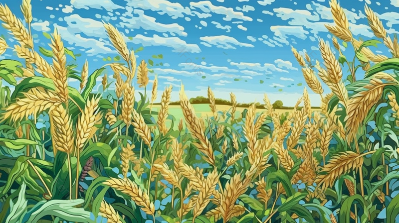 手绘黄色麦田天空背景插画,插画/手绘图,插画/手绘图库,插画/手绘图下载,插画/手绘